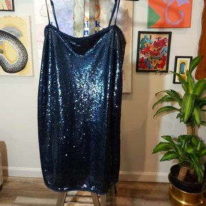 FREE PEOPLE Time To Shine Dress Navy Blue Sequin